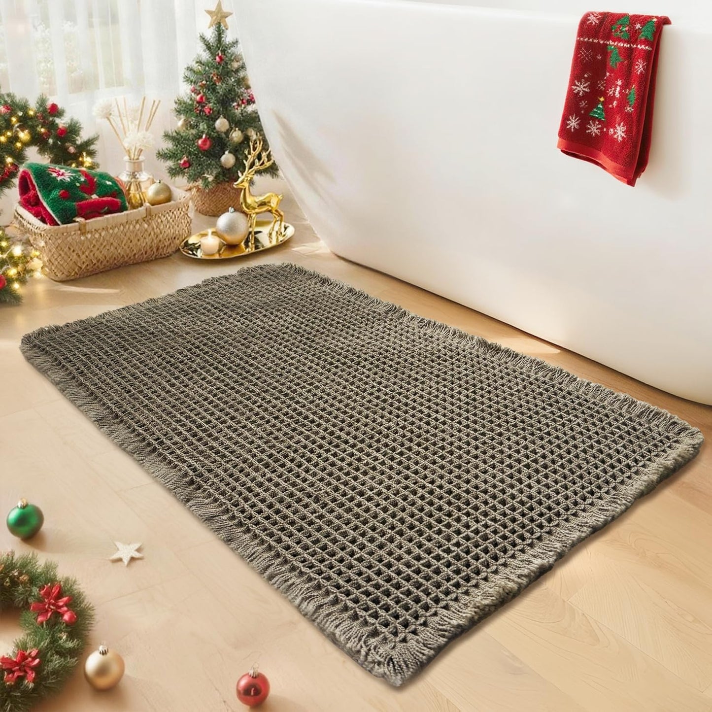 Waffle Bath Mat - Super Absorbent Non Slip Washable Rug