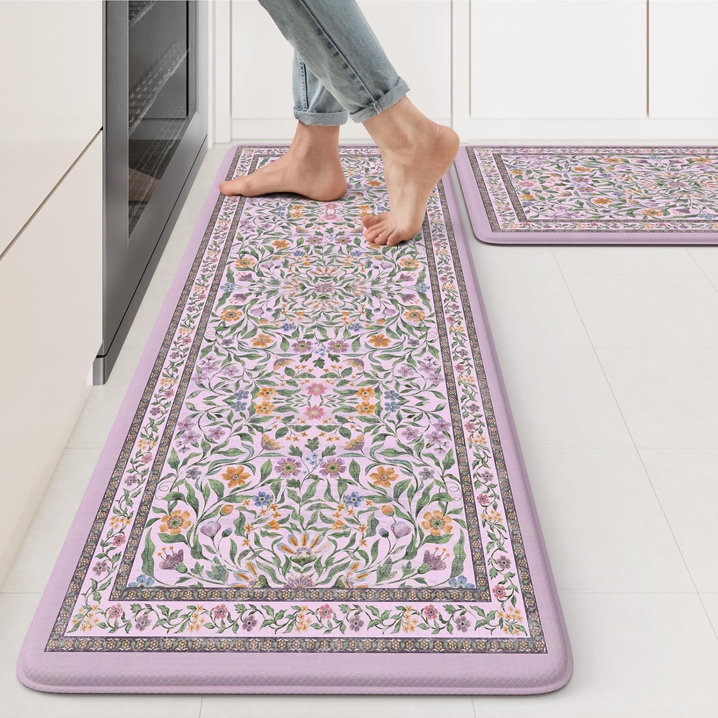 KIMODE Anti Fatigue Kitchen Mat Set - Cushioned Boho Rugs
