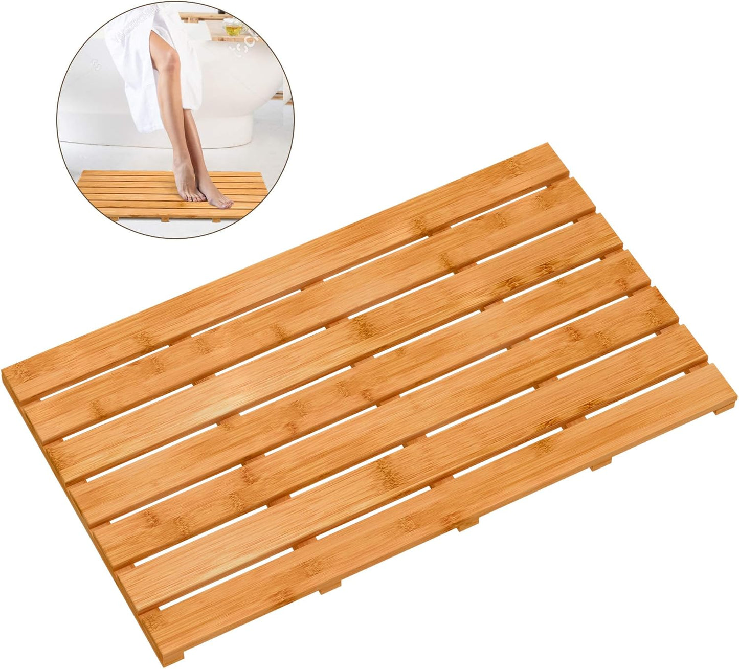 Bamboo Wooden Bath Floor Mat for Luxury Shower and More