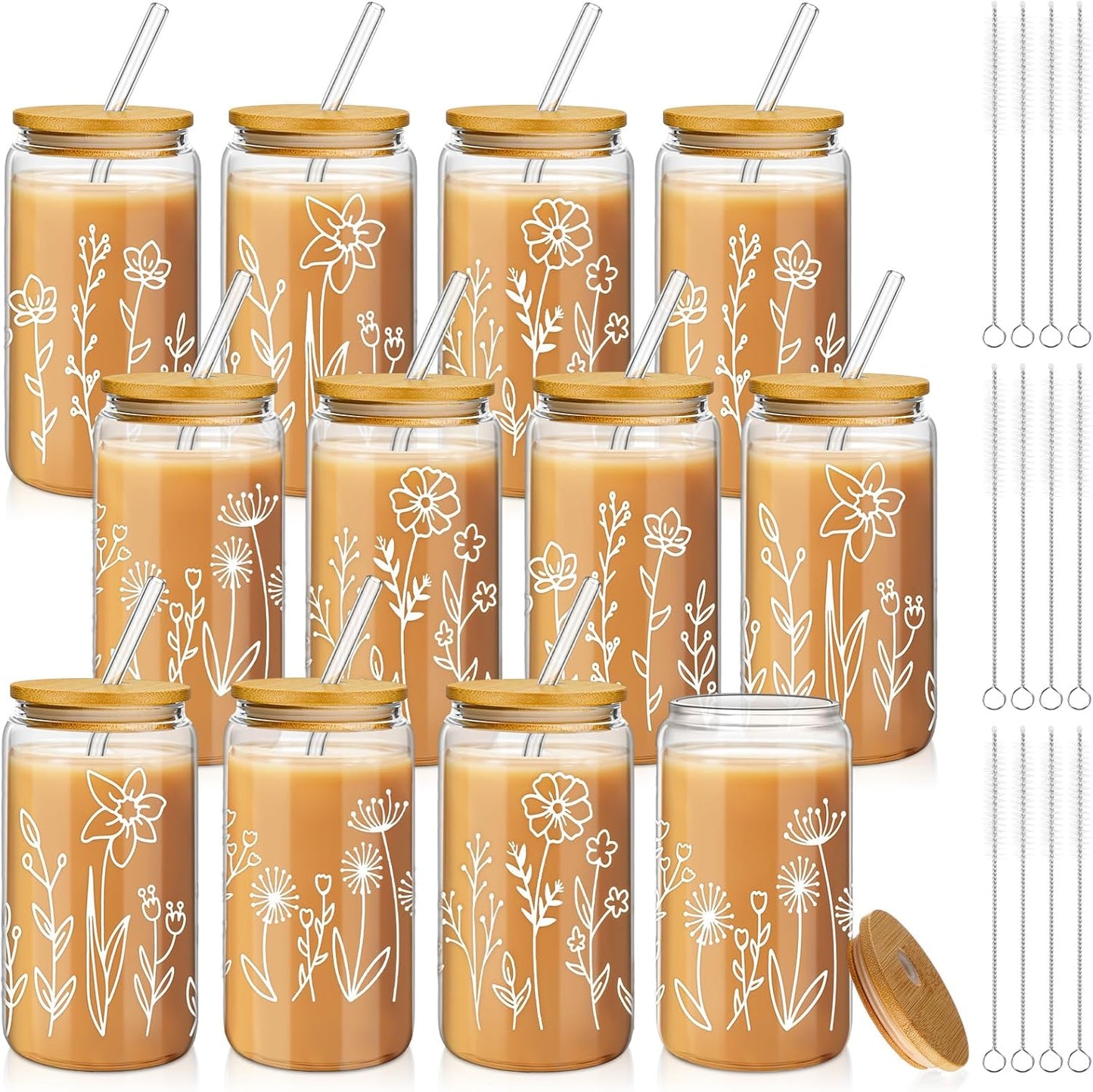 Mumufy 12 Pack Gift for Women Cute Glass Cup Tumbler Set
