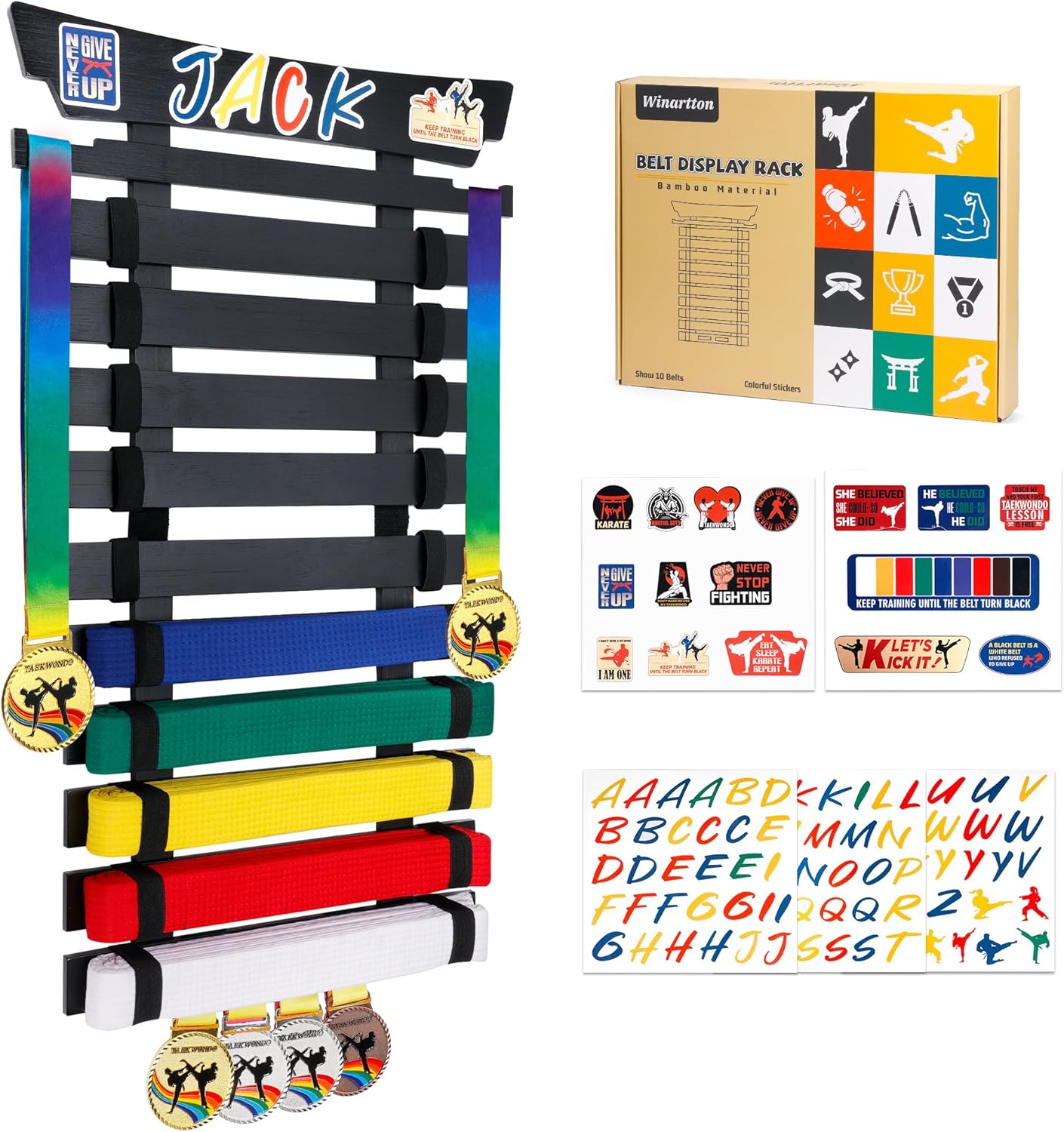 10 Belts Karate Belt Display Rack for Martial Arts Achievements