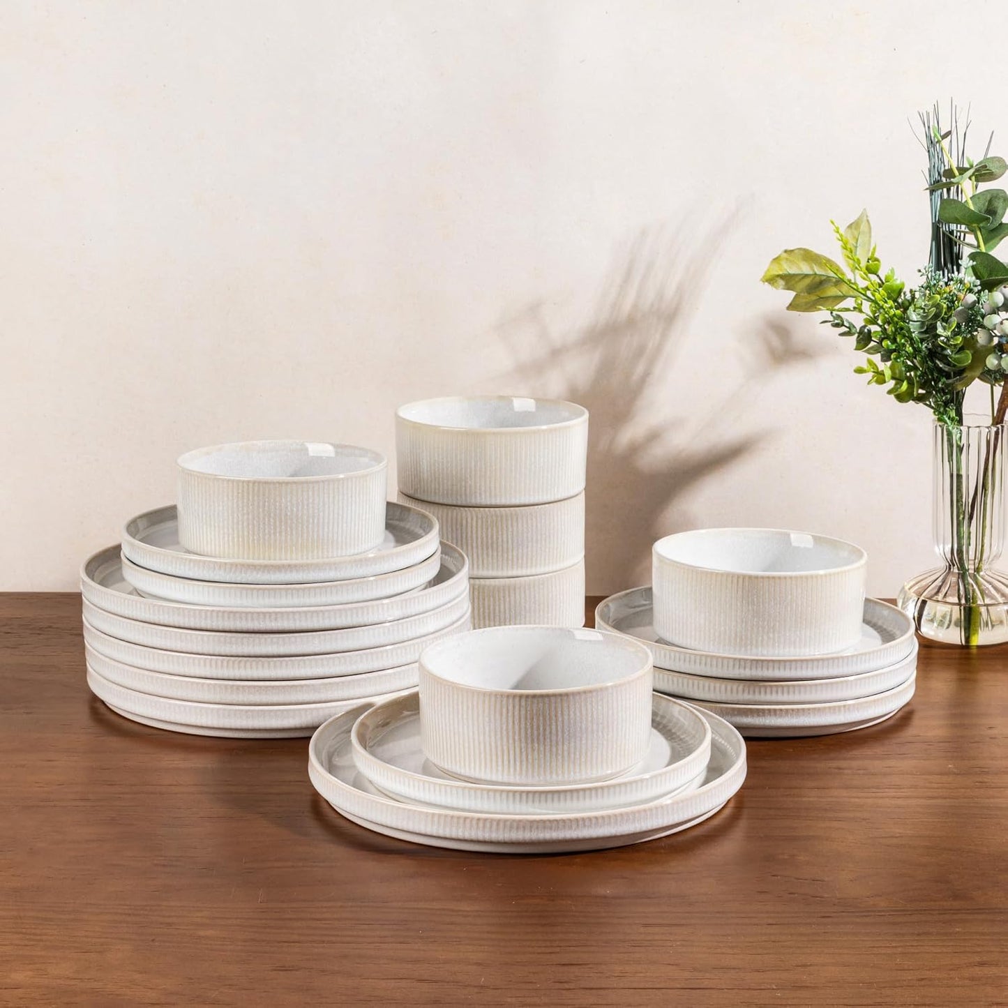GBHOME Stoneware Dinnerware Set for 8, Unique & Durable Design