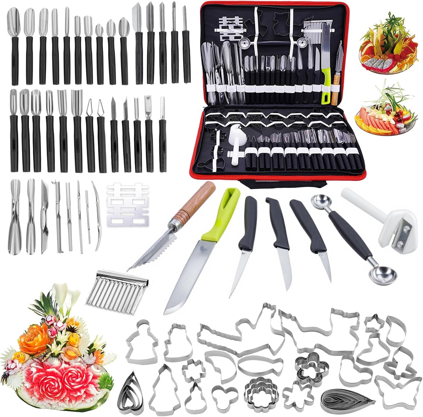 80-Piece Stainless Steel Fruit Carving Tools Set for Artistry