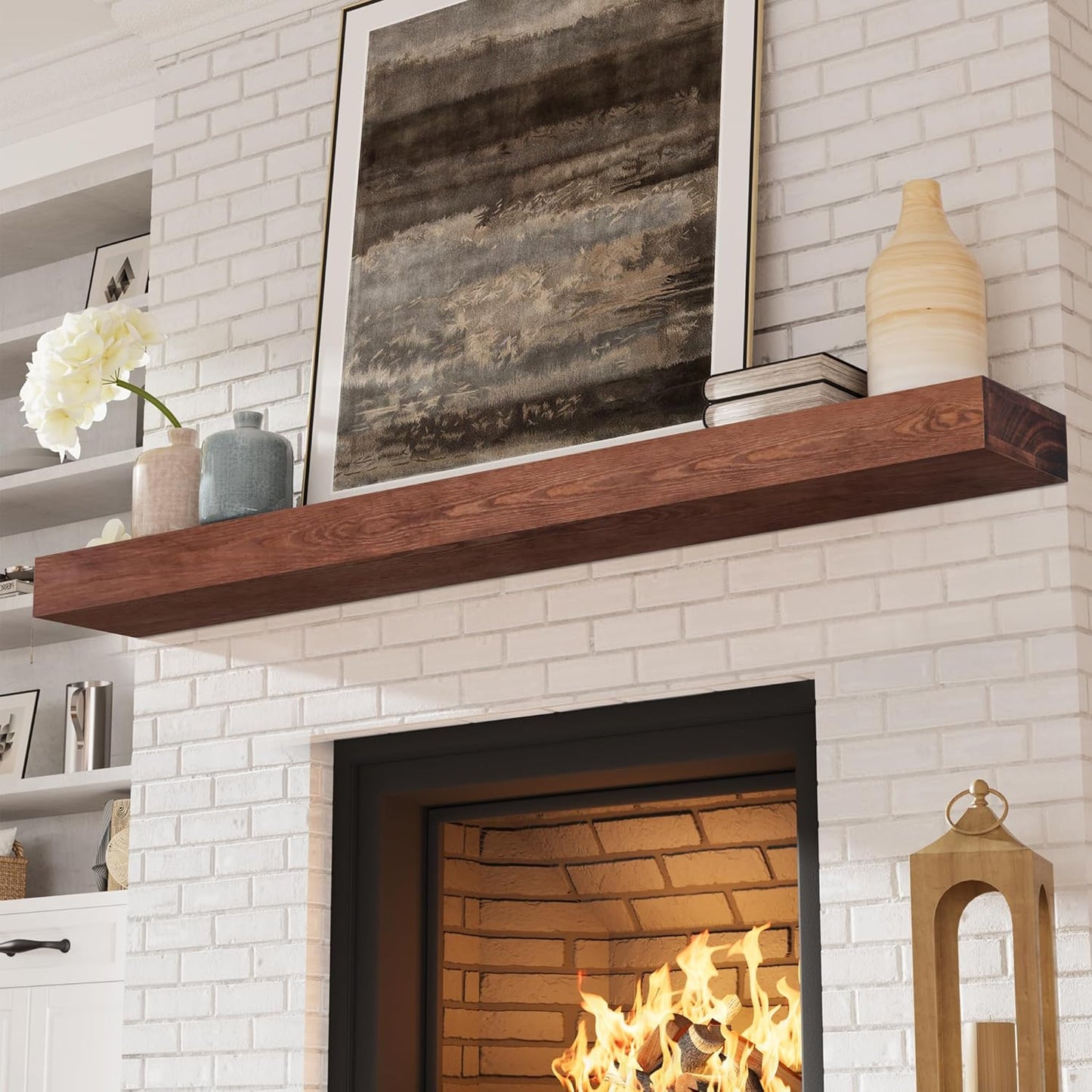 Handcrafted Solid Fireplace Mantel Shelf - 72 Inch Walnut Design