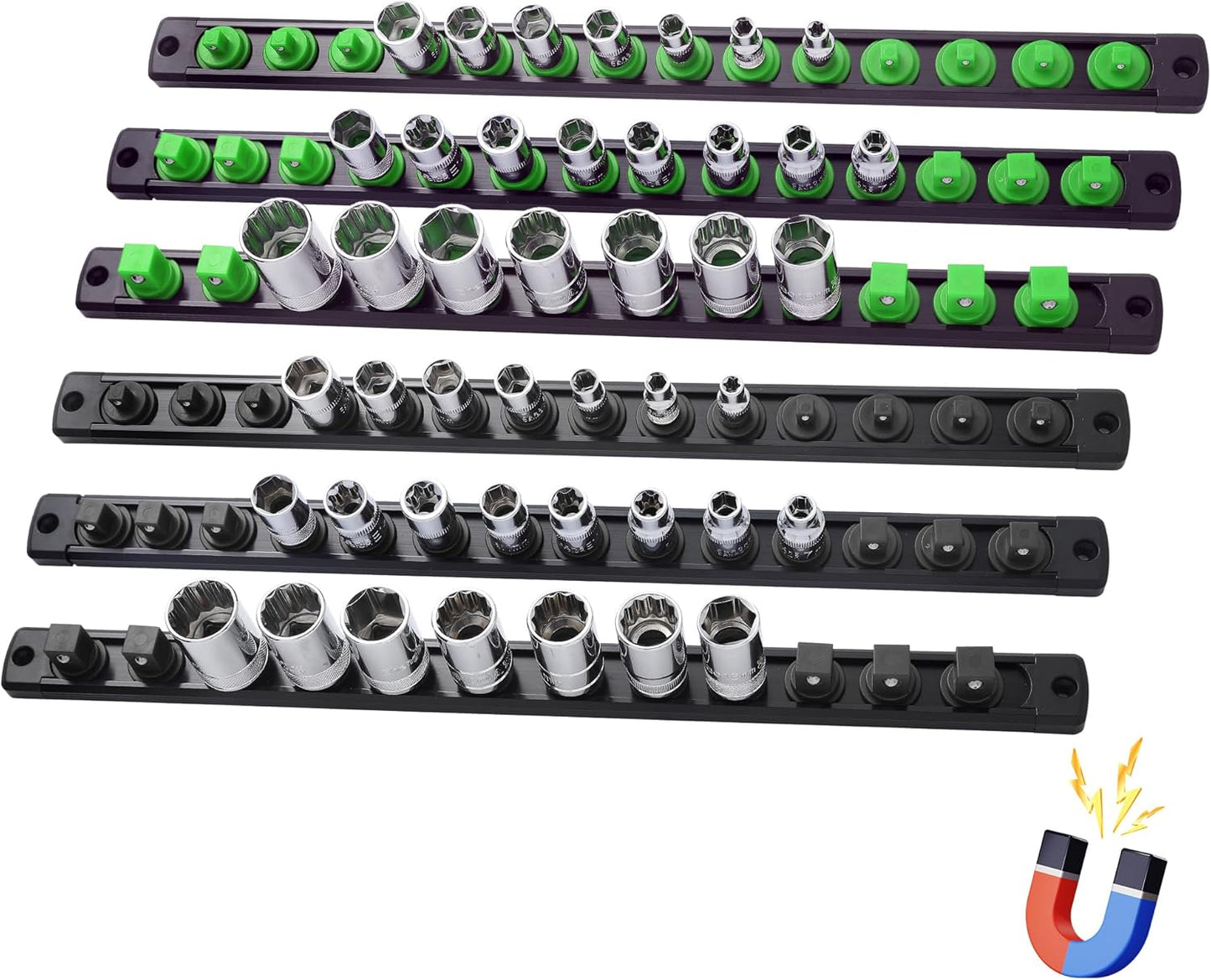 6-Piece Magnetic Socket Organizer for Heavy Duty Tool Storage