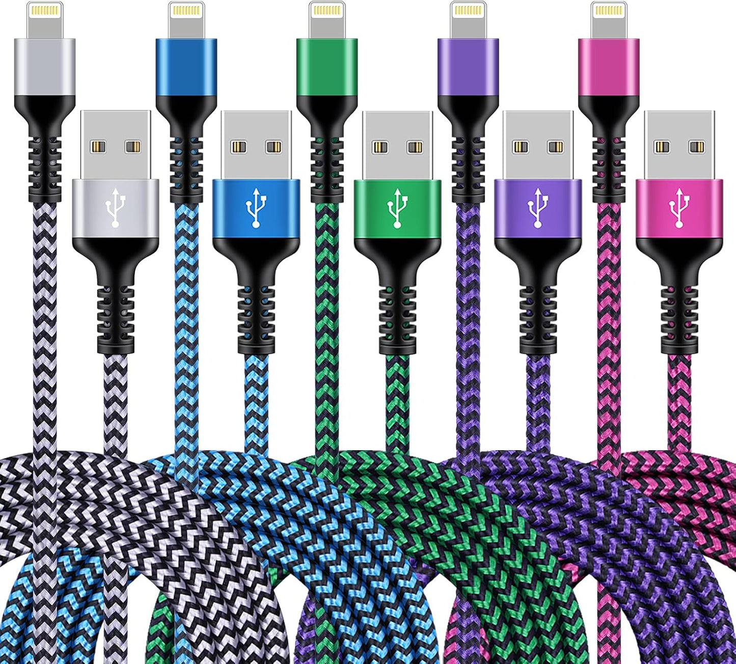 5 Pack Fast Charging iPhone Lightning Cables - Haoano