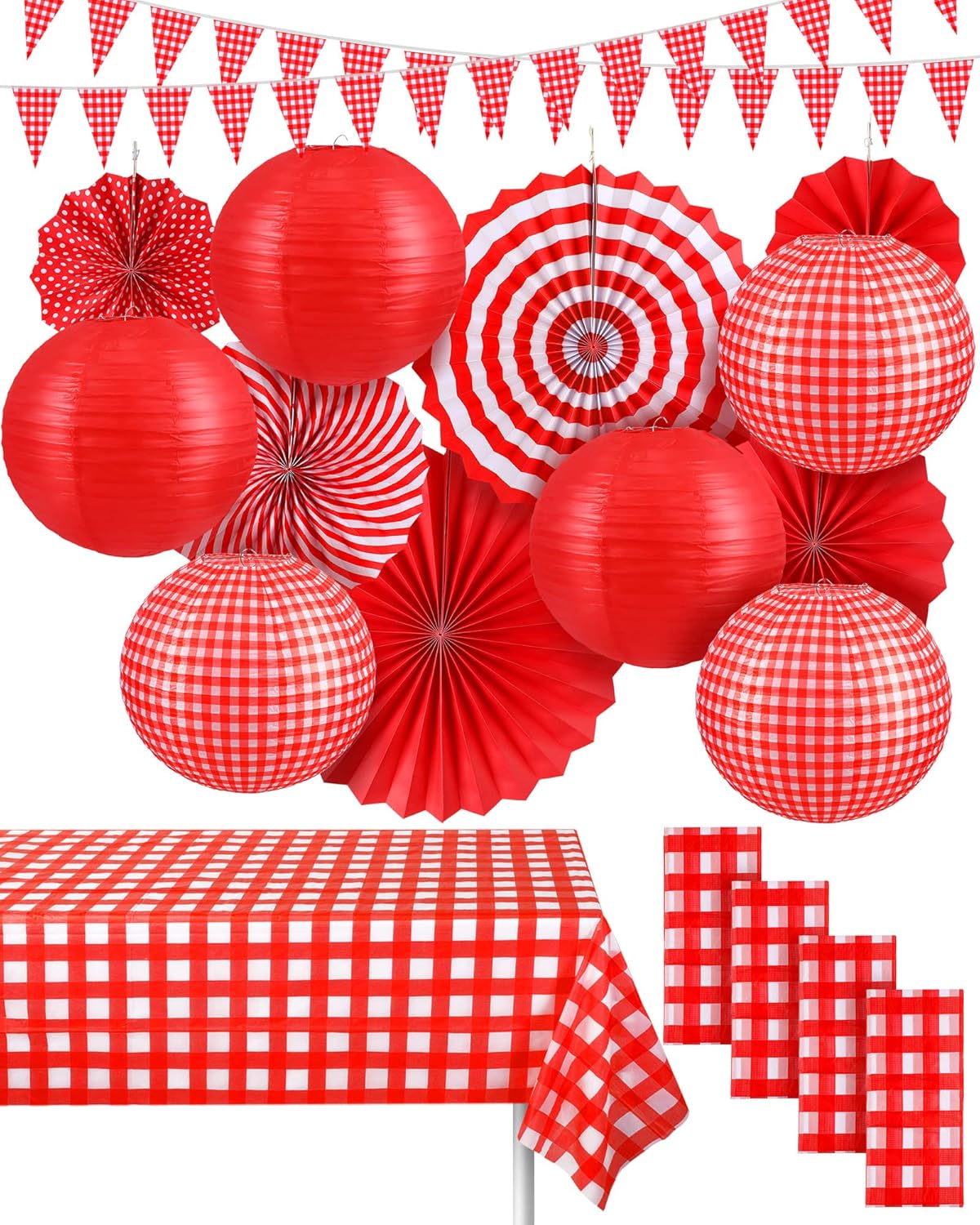 Hortsun 18 Pcs Red Gingham Party Supplies for Every Occasion