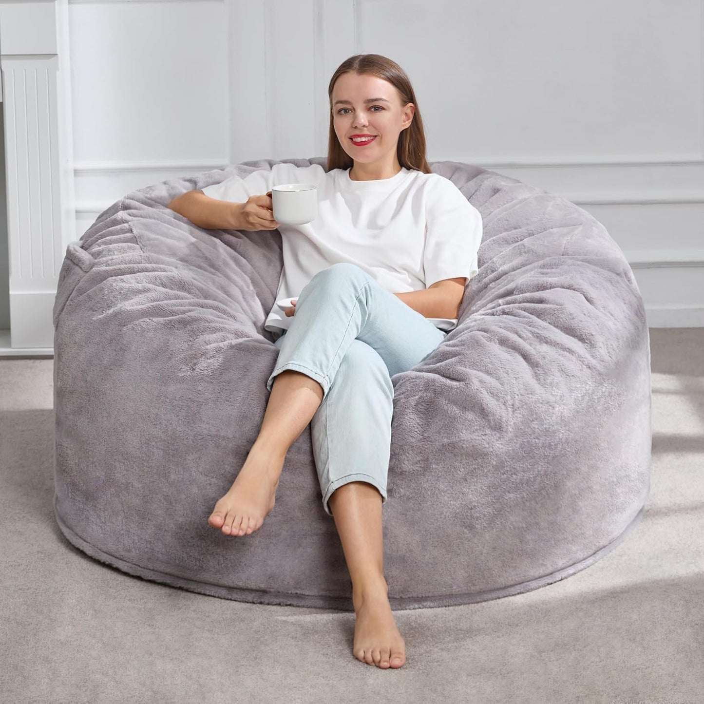 Hobestluk 4ft Bean Bag Chair for Adults - Plush Faux Fur Comfort
