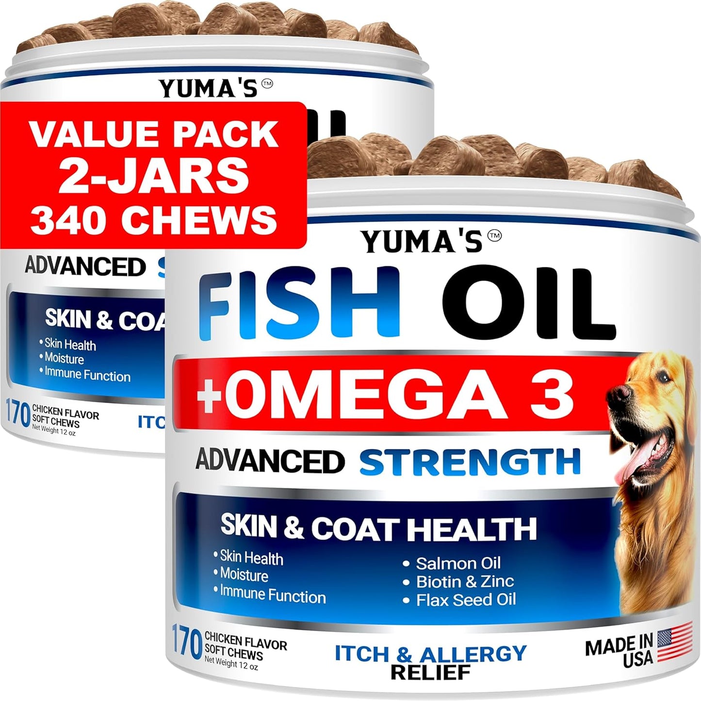Omega 3 Fish Oil for Dogs - Skin and Coat Supplement Chews