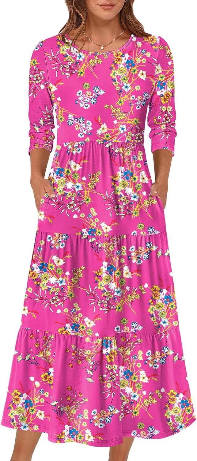 Stylish Prinbara Women's 3/4 Sleeve Casual Maxi Floral Dress