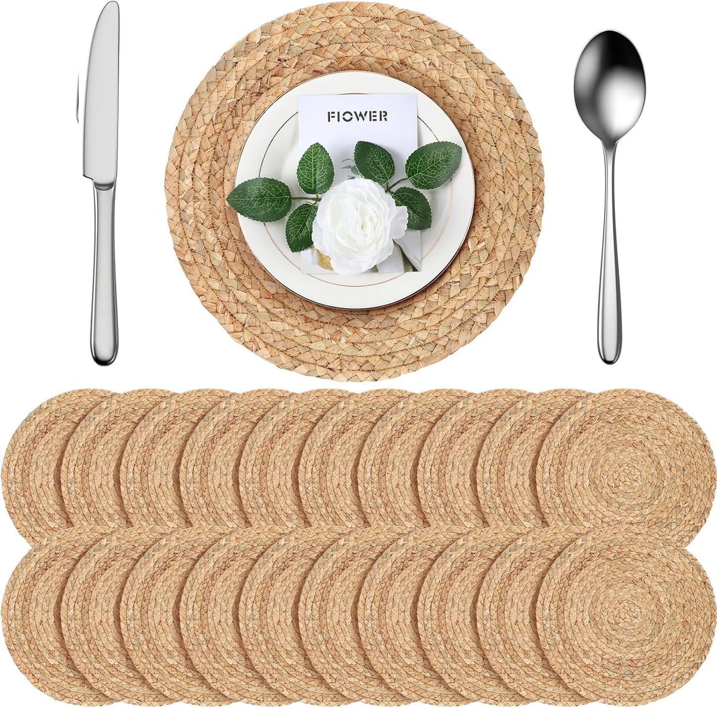 Rustic Natural Water Hyacinth Placemats Set - FoldTier