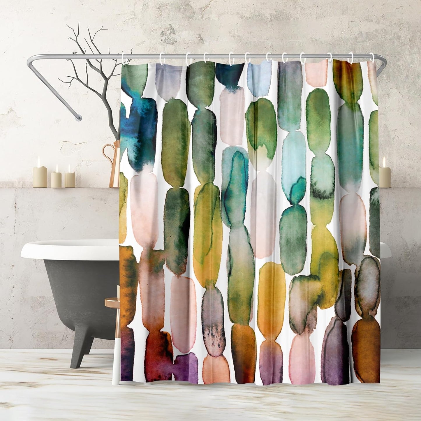 71x74 Oval Pattern Shower Curtain - Water-Resistant Design