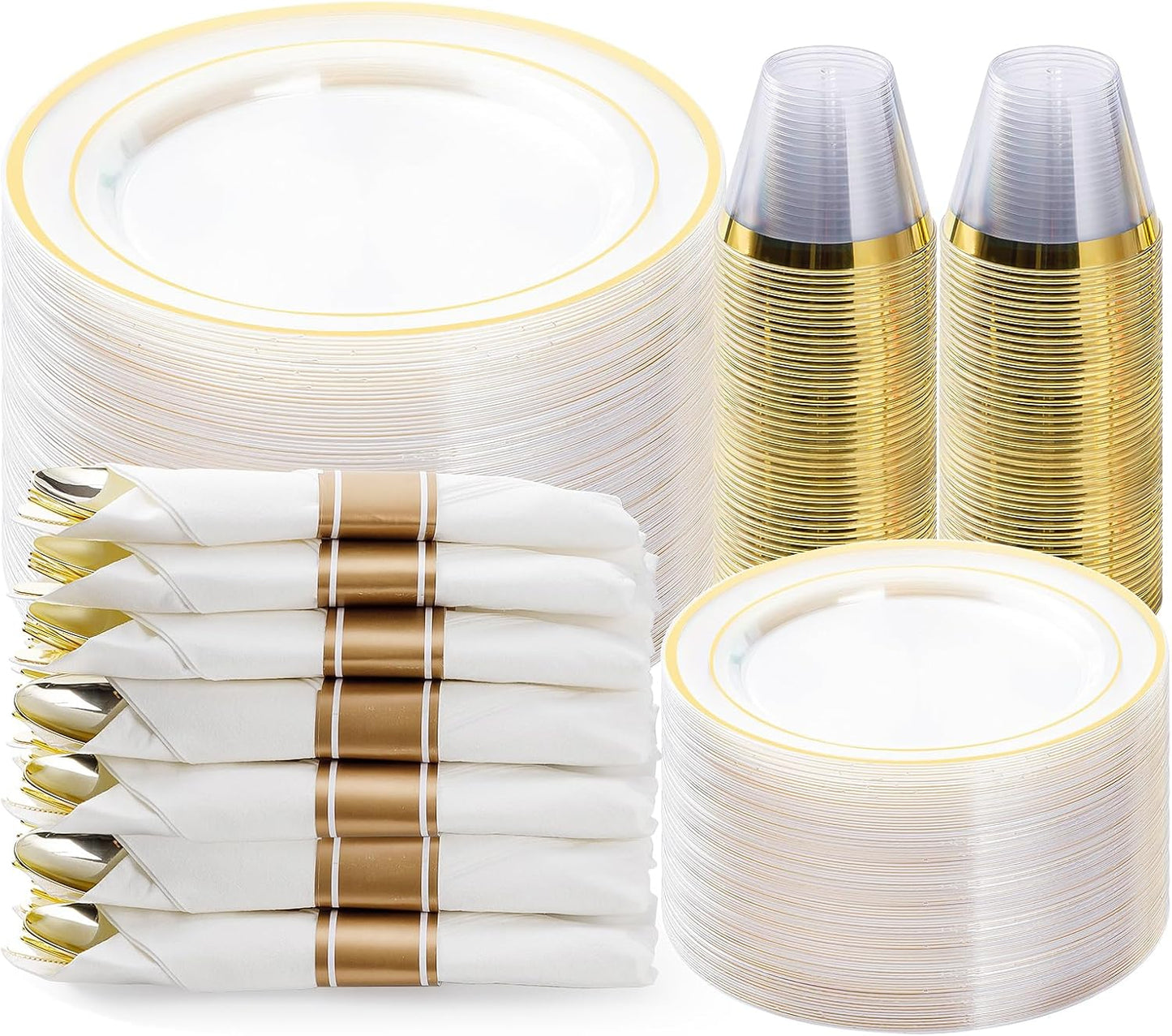 350PCS Clear Gold Plastic Dinnerware Set for Elegant Events