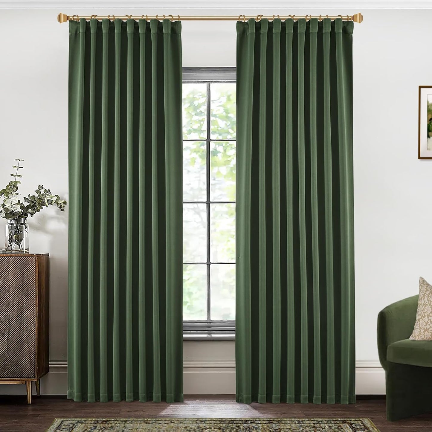 SHINELAND Olive Green Blackout Curtains for Bedroom & Living Room