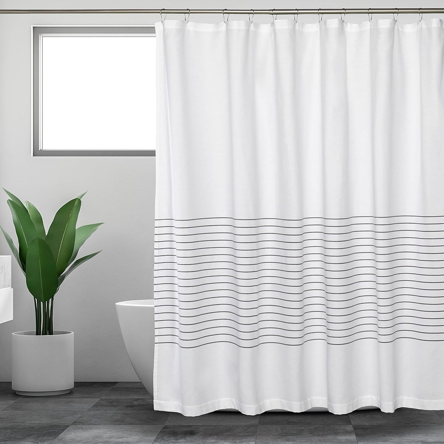 Farmhouse White Fabric Shower Curtain 72x72 - Stylish Boho Stripes
