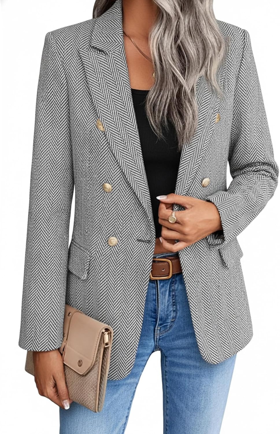 Mina Self Winter Women's Tweed Plaid Blazer Jacket for Elegance