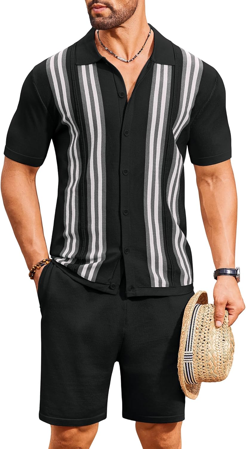 COOFANDY Men's Vintage 2 Piece Summer Short Sets for Beach