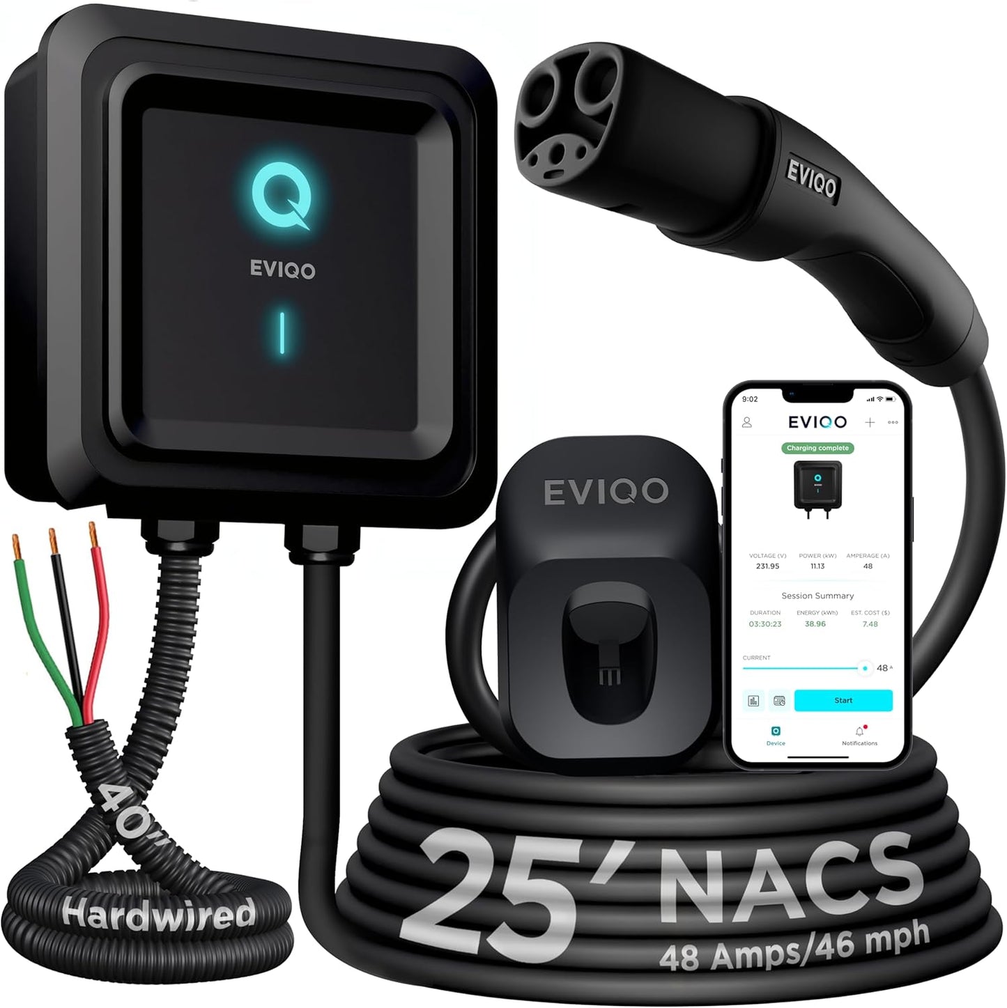 EVIQO Level 2 EV Charger NACS for Tesla - Fast 48A Home Charging