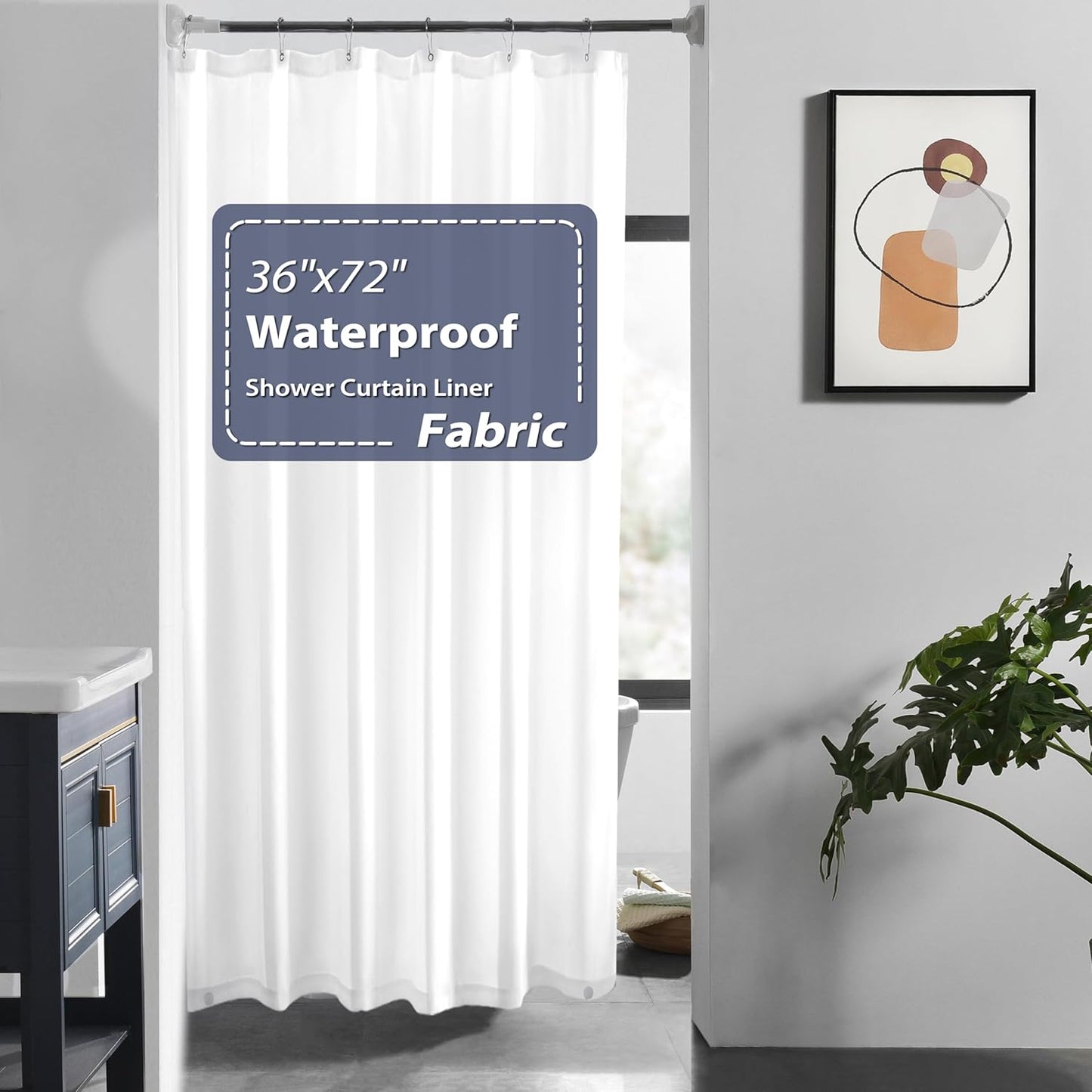 LOVTEX Waterproof White Fabric Shower Liner - Mildew Resistant