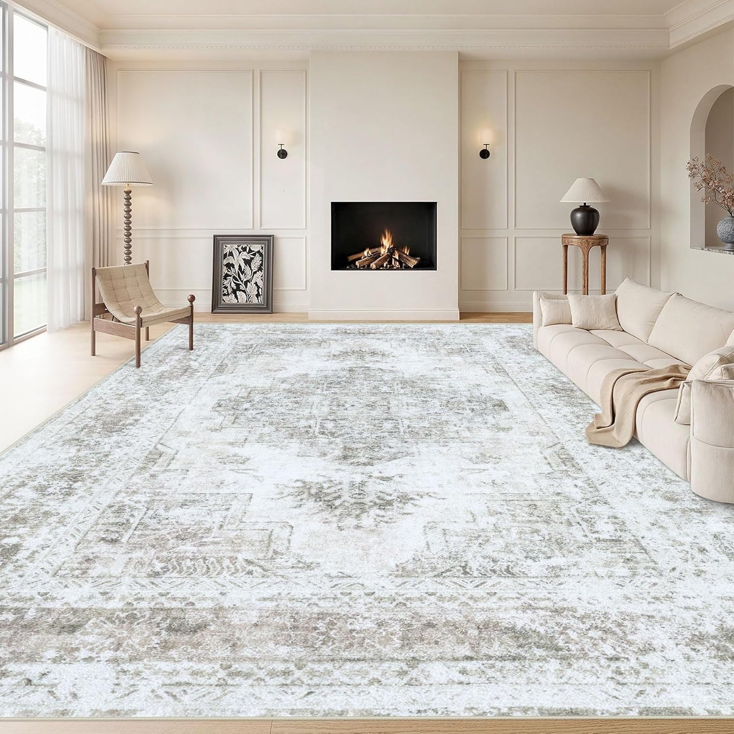 Vintage Distressed Medallion Area Rug 9x12 for Living Room
