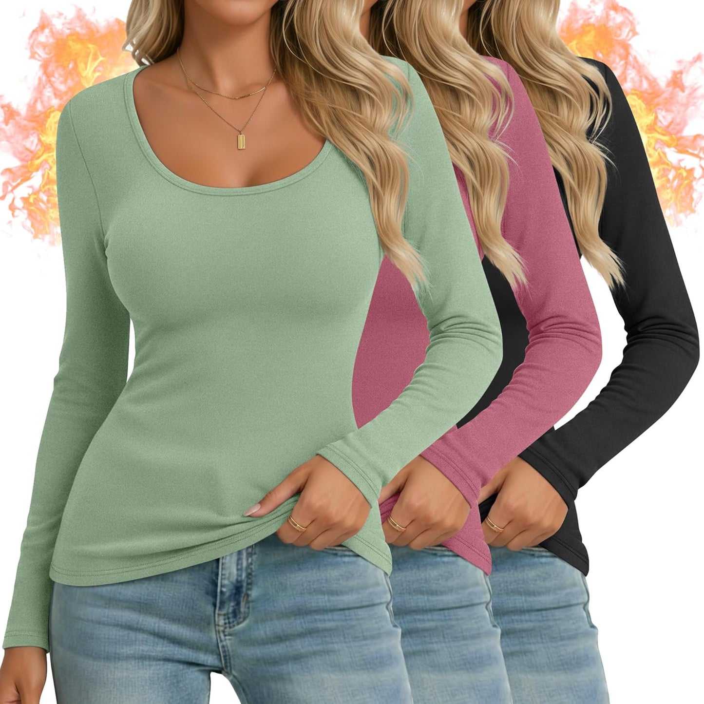Fleece Lined Women's Thermal Long Sleeve Shirts for Winter Wear