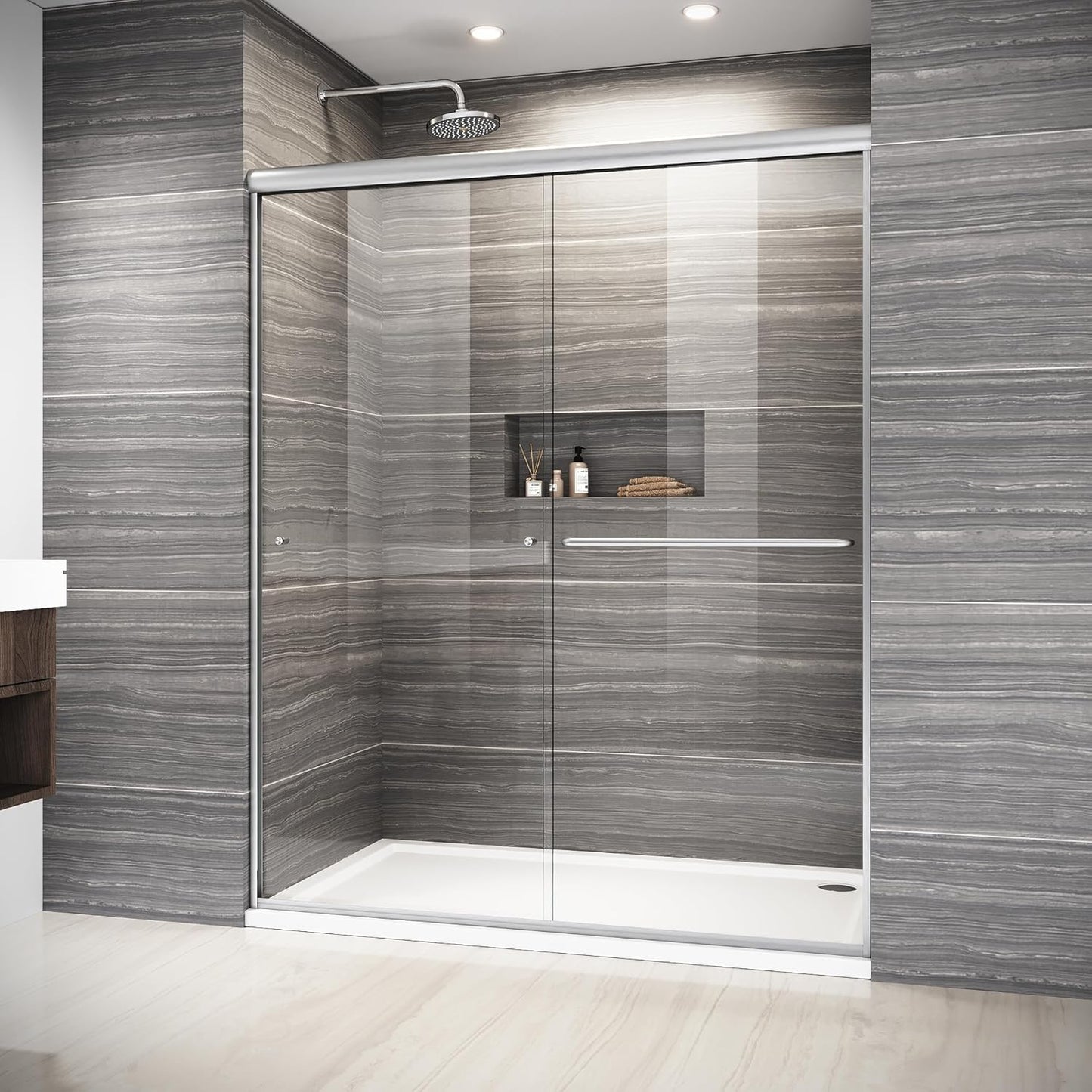 Elegant Semi-Frameless Sliding Shower Door with Towel Bar