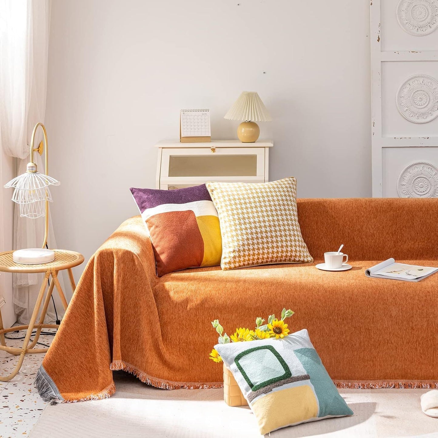 Brunt Orange Sofa Cover for Dogs - Soft Chenille Couch Cover