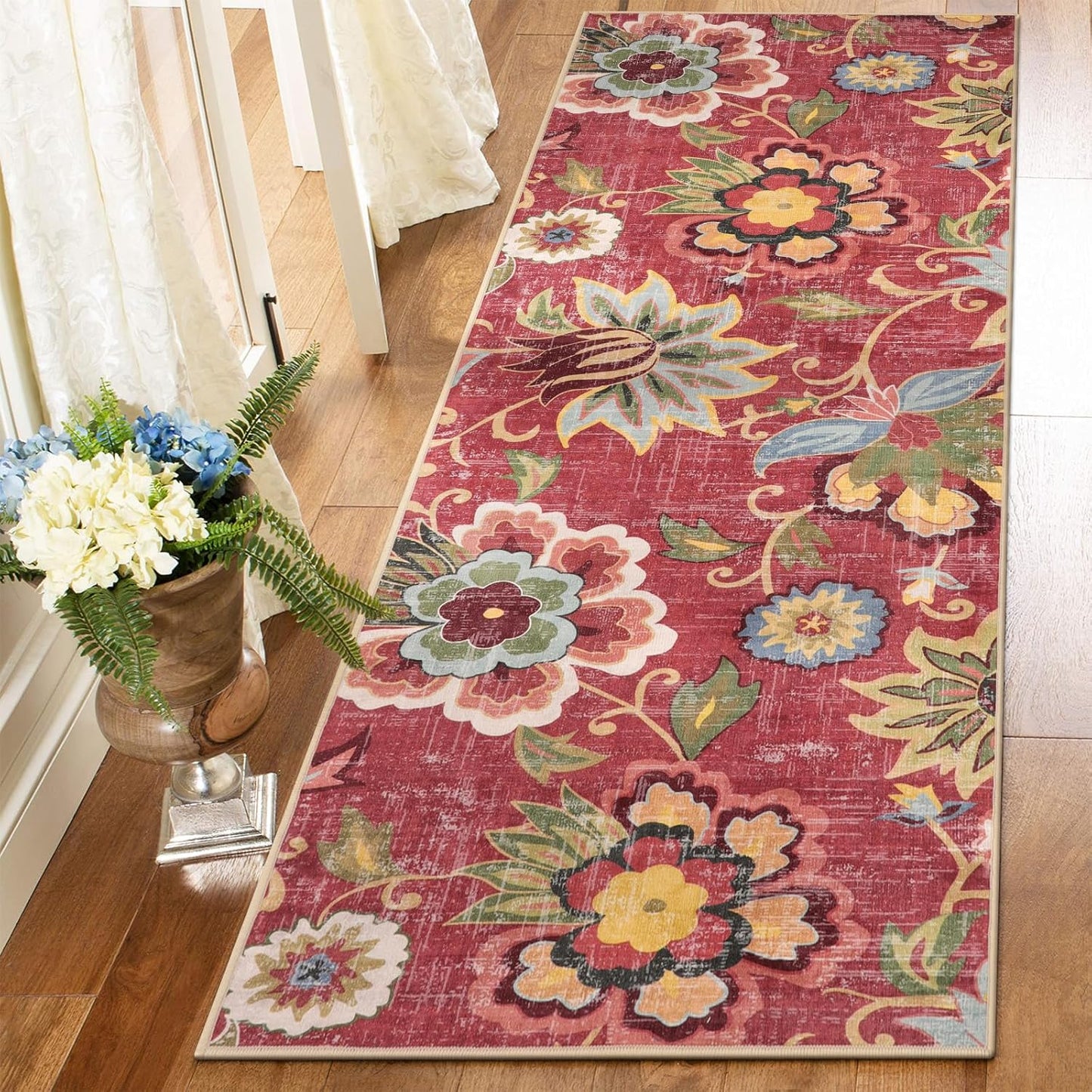Beeiva Floral Washable Hallway Runner Rug for Safe Home Use