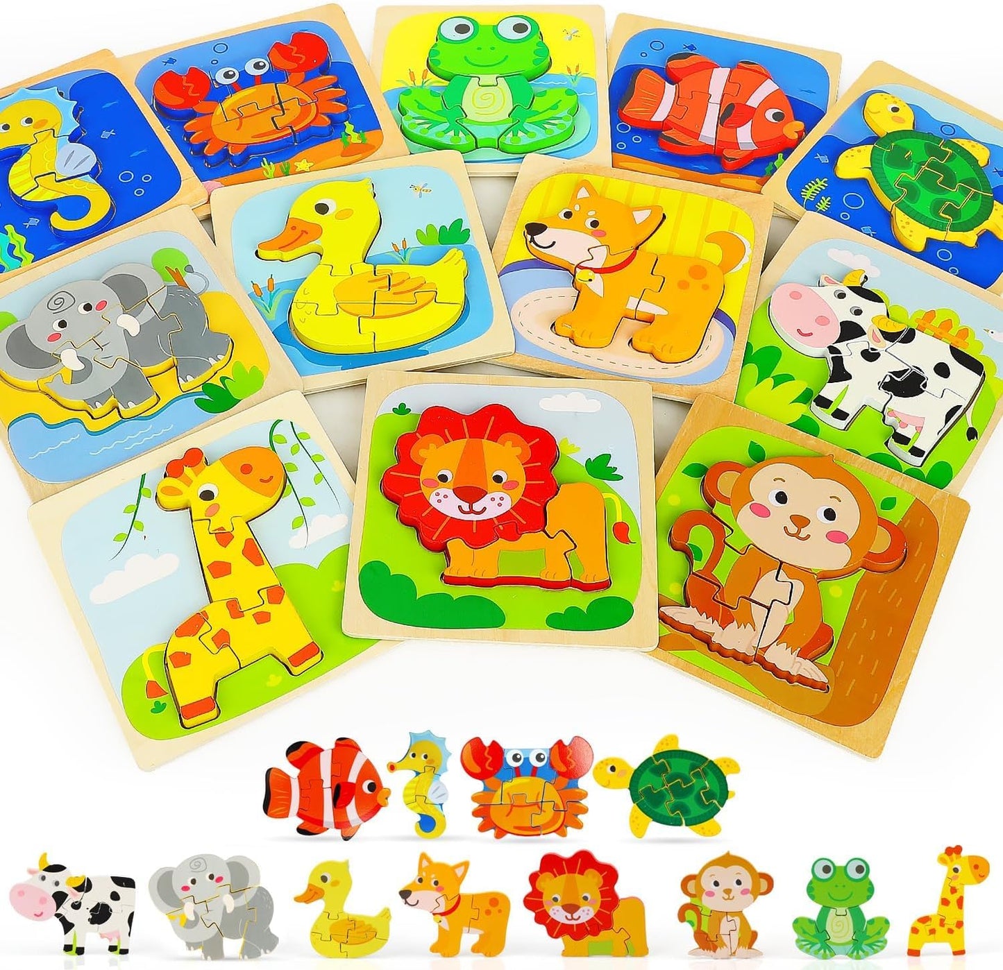 Wooden Animal Puzzles for Toddlers - Educational Montessori Toys