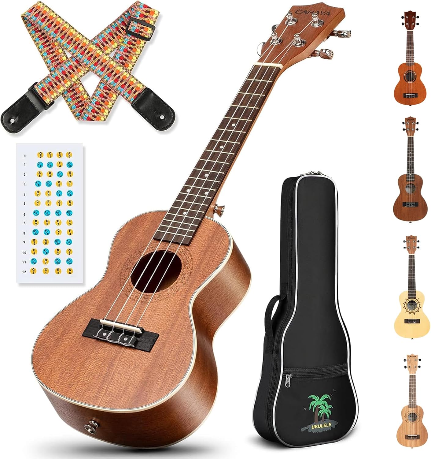CAHAYA Concert Ukulele Kit for Beginners with Gig Bag and More