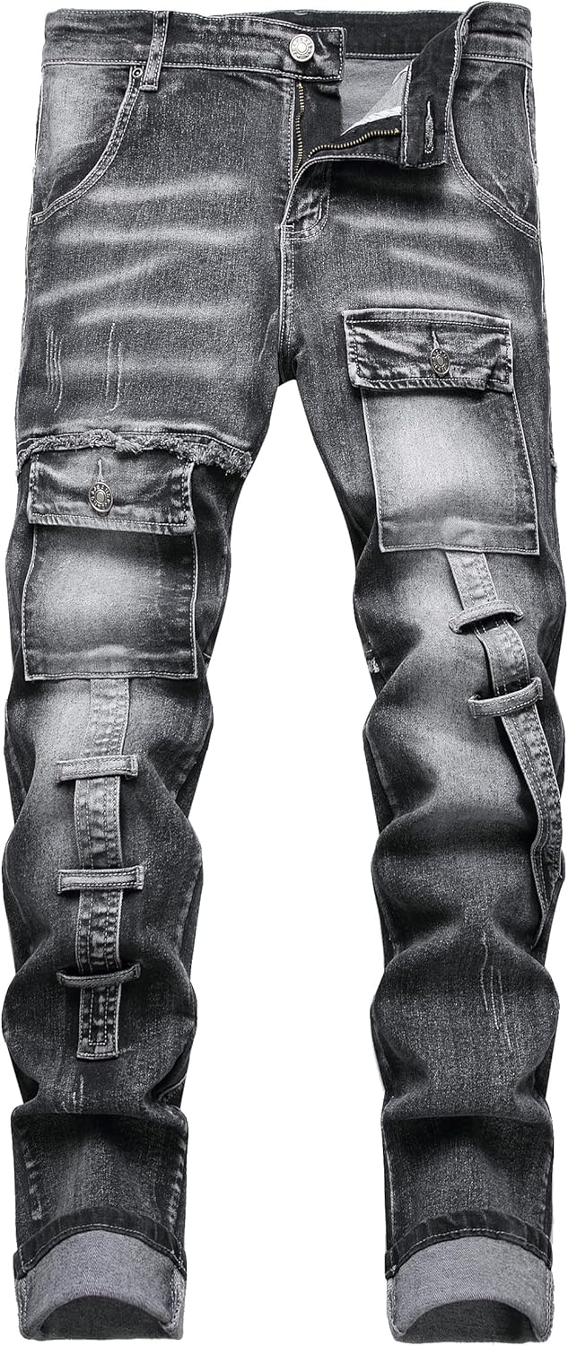 XIMXIMMTIAN Men's Biker Moto Distressed Slim Fit Jeans for Style