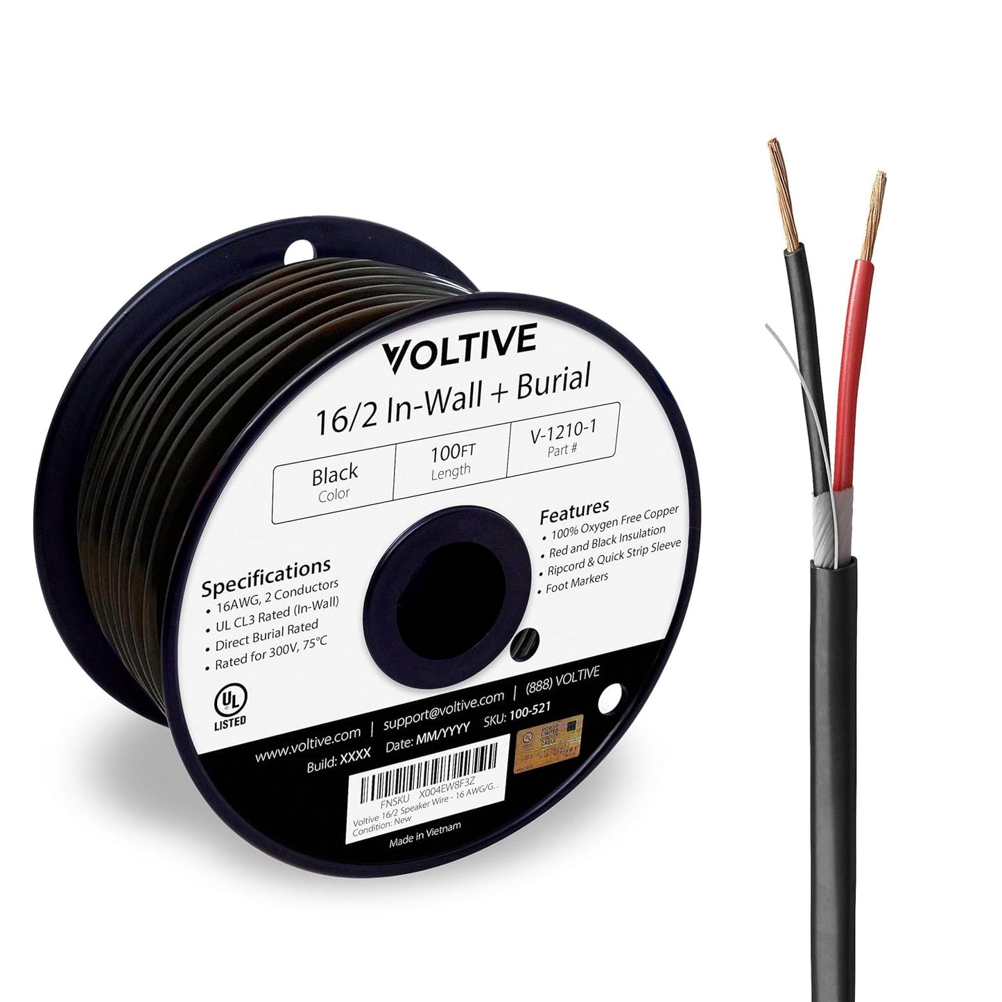 Voltive 16/2 Speaker Wire - Premium 16 AWG 100 Foot Spool