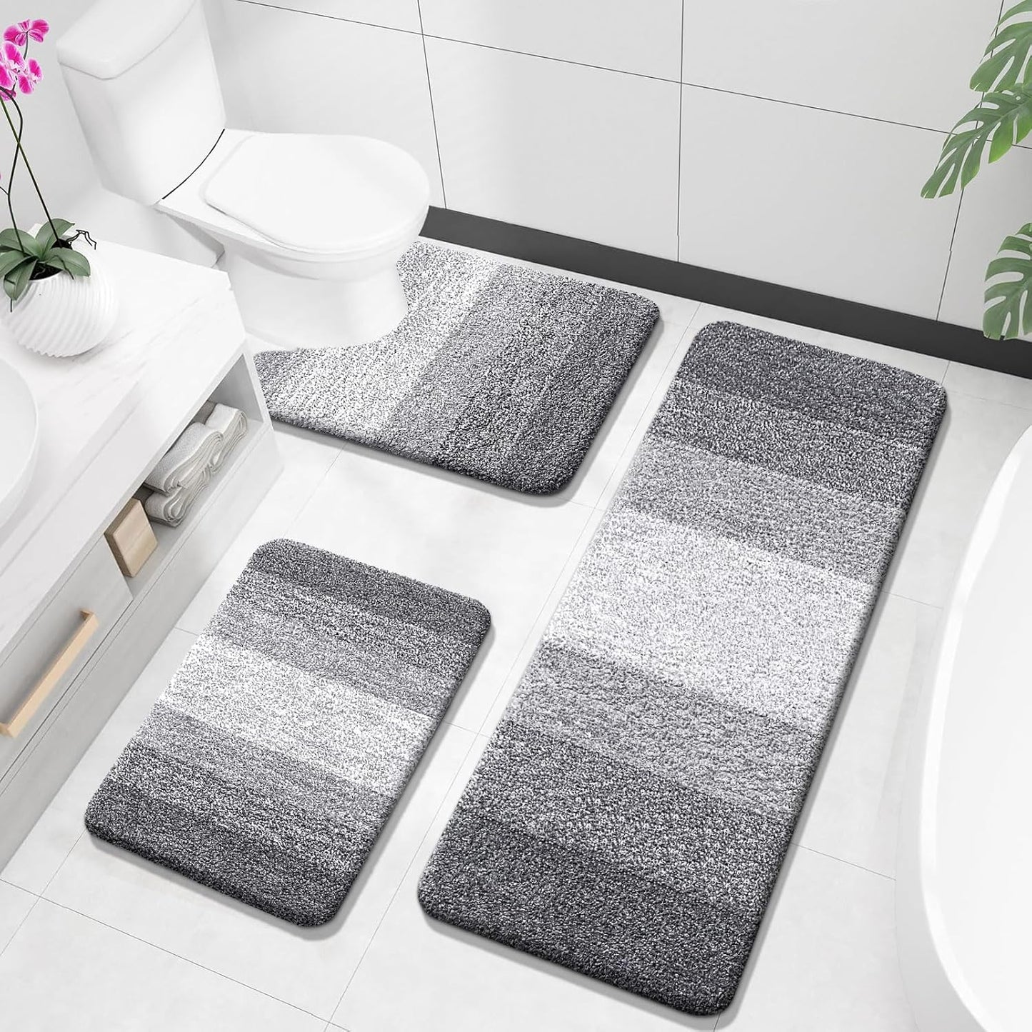 OLANLY Bathroom Rugs Sets 3 Piece Soft Absorbent Microfiber Mats