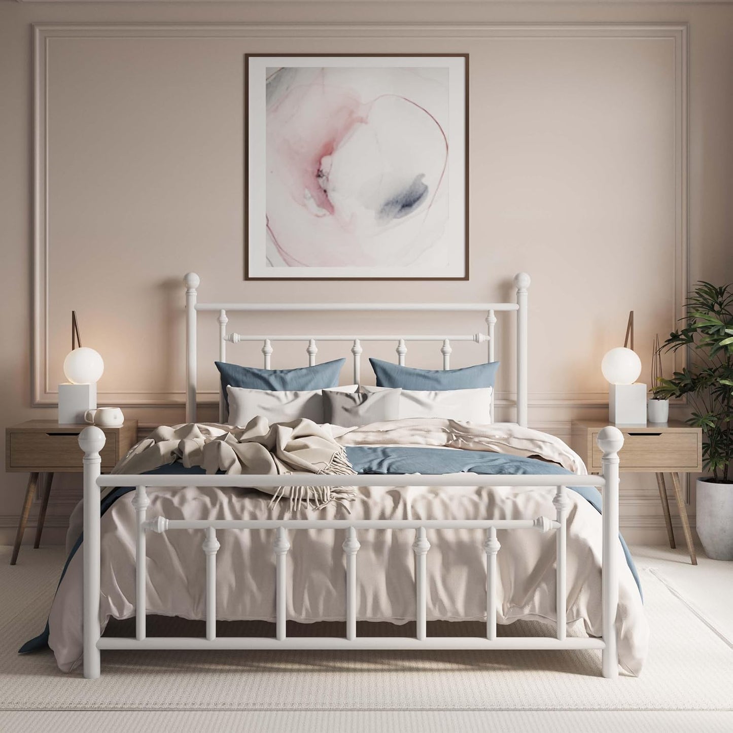 Full Size Metal Platform Bed Frame with Victorian Headboard