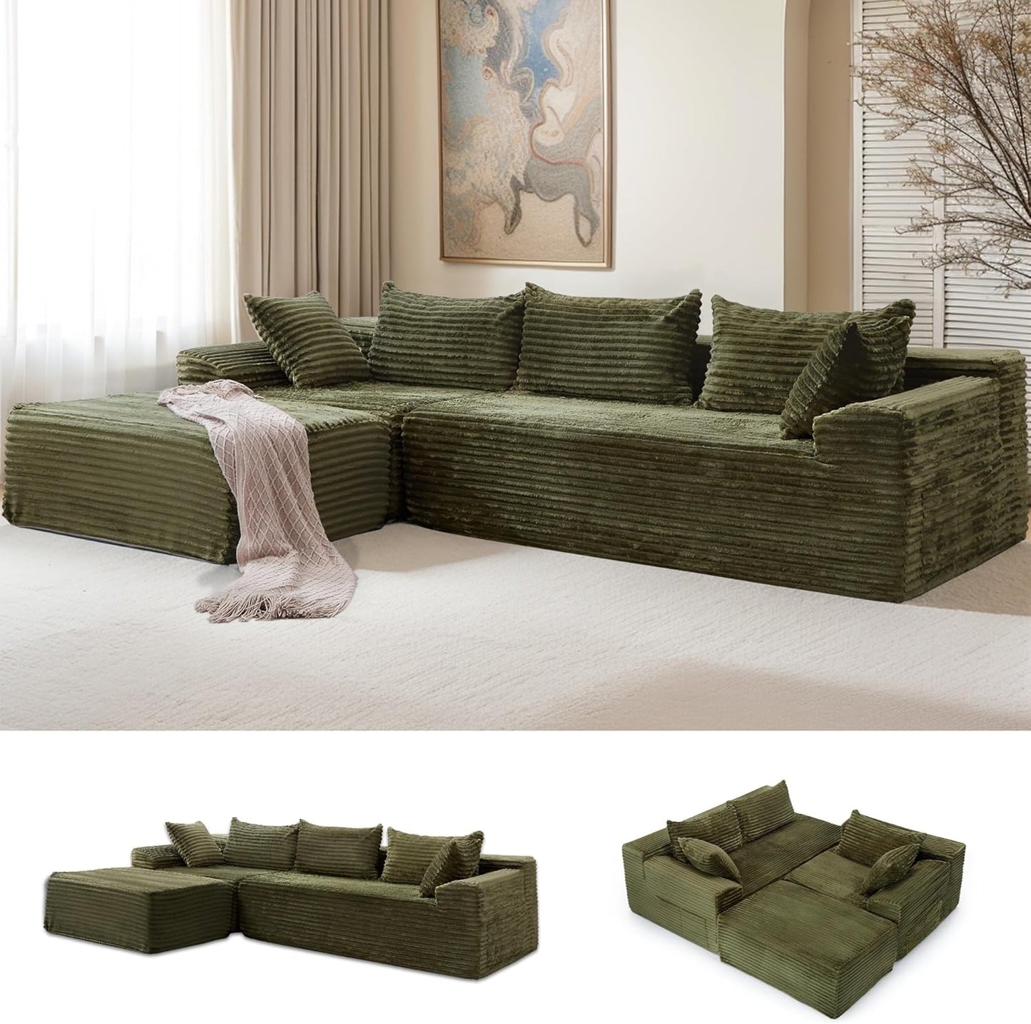 108 Inch Modular Sectional Sofa with L-Shape Chaise for Comfort