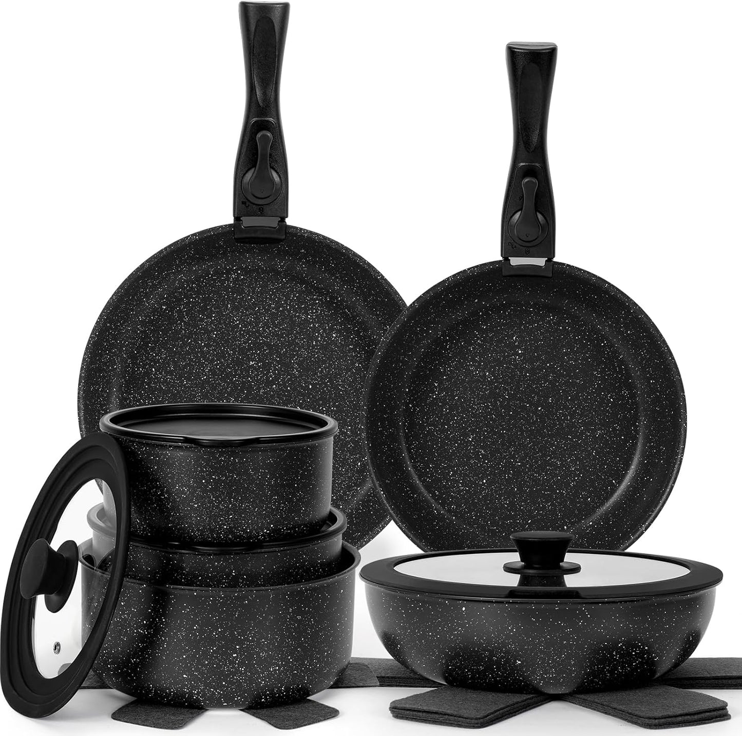 17 Pcs Non Stick Pots and Pans Set with Detachable Handles