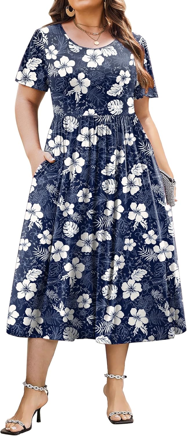 Plus Size Short Sleeve Dress with Pockets for Summer Fun