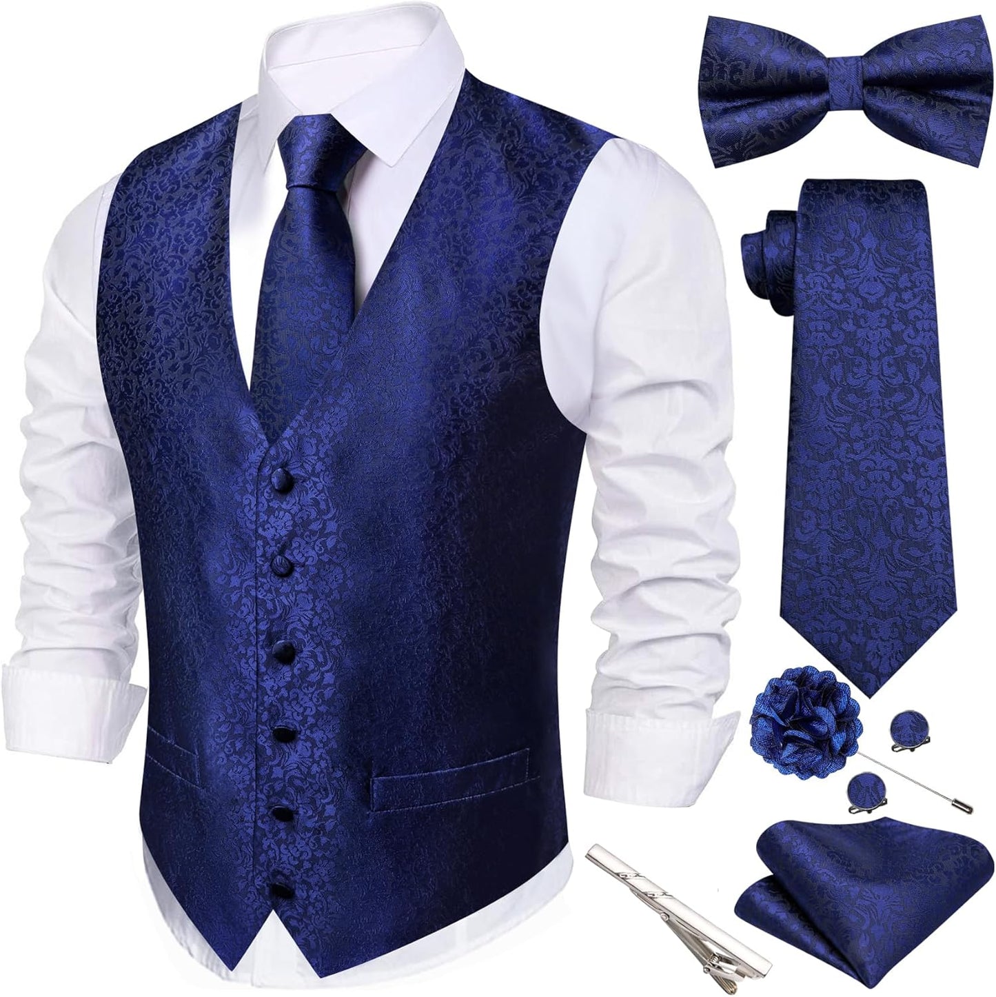 Barry.Wang Men's Suit Vest Tie Bowtie Set for Formal Events