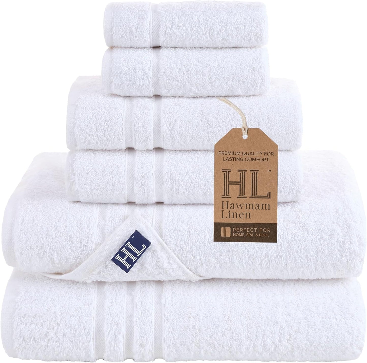 Hawmam Linen 6 Piece Bath Towels Set - Soft and Absorbent