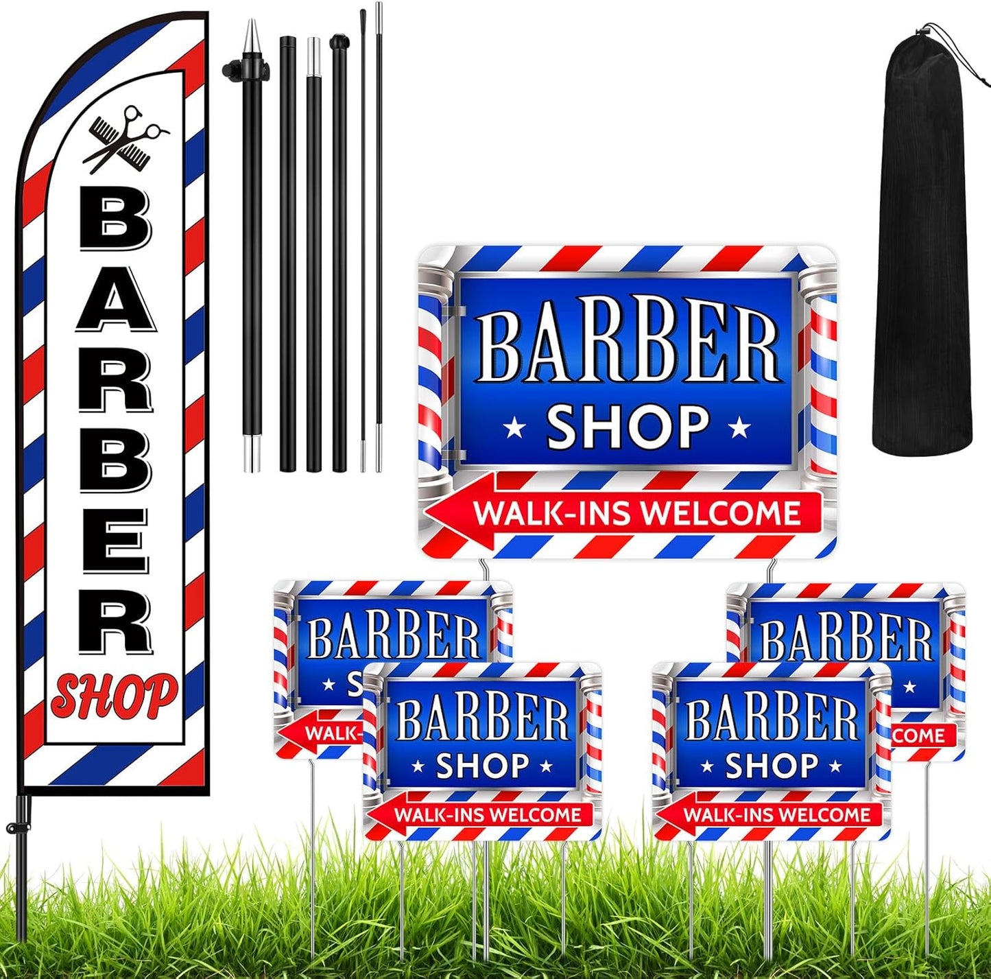 7ft Barber Flag with 5 Pcs Yard Signs for Effective Advertising