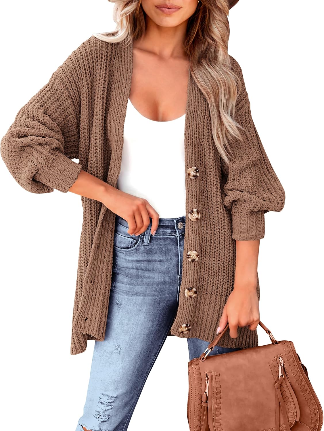 MASCOMODA Women's Long Sleeve Oversized Cable Knit Sweater Cardigan