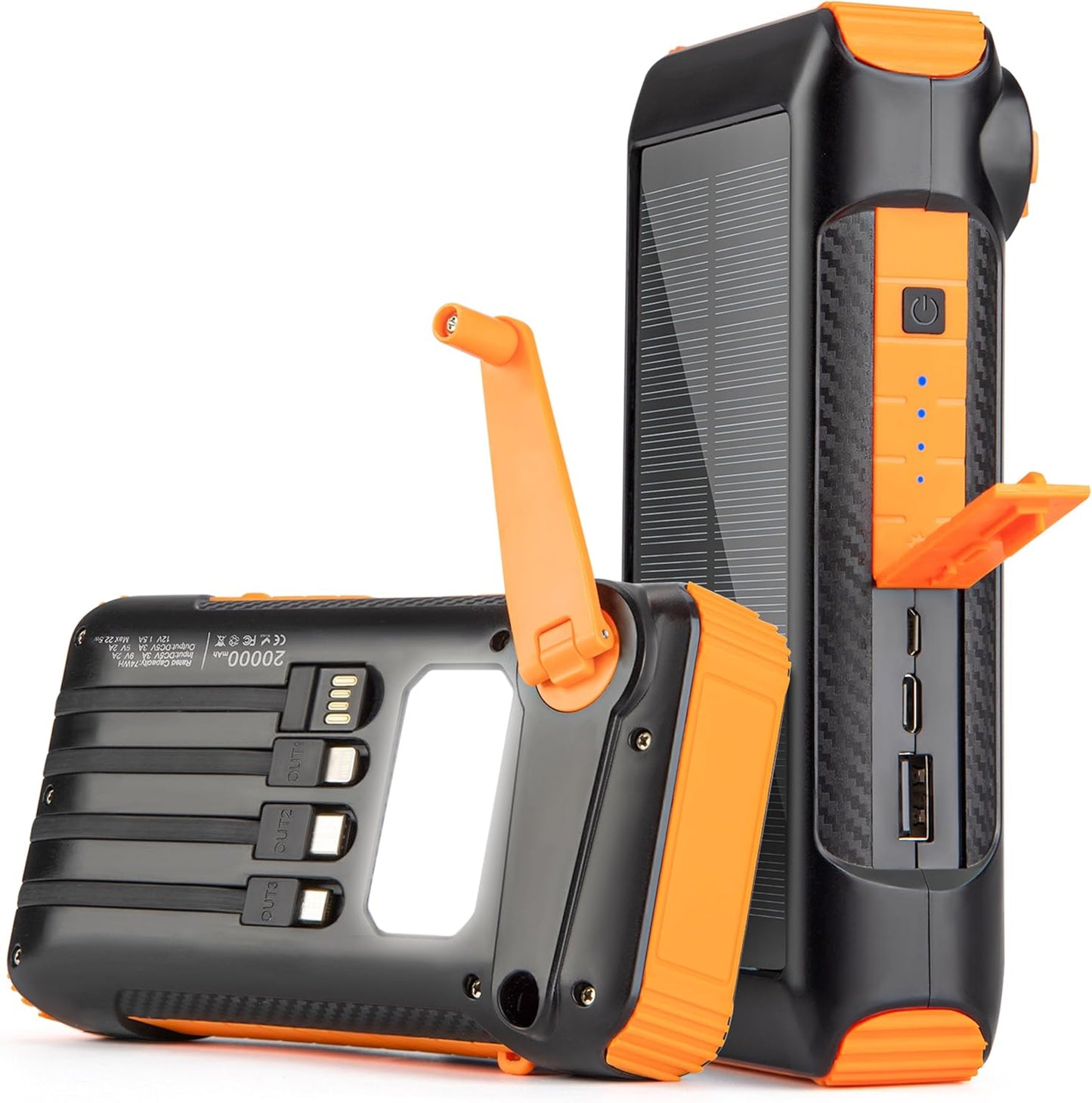 20000mAh Solar Power Bank: Fast Charge & Hand Crank for Outdoor Adventures!