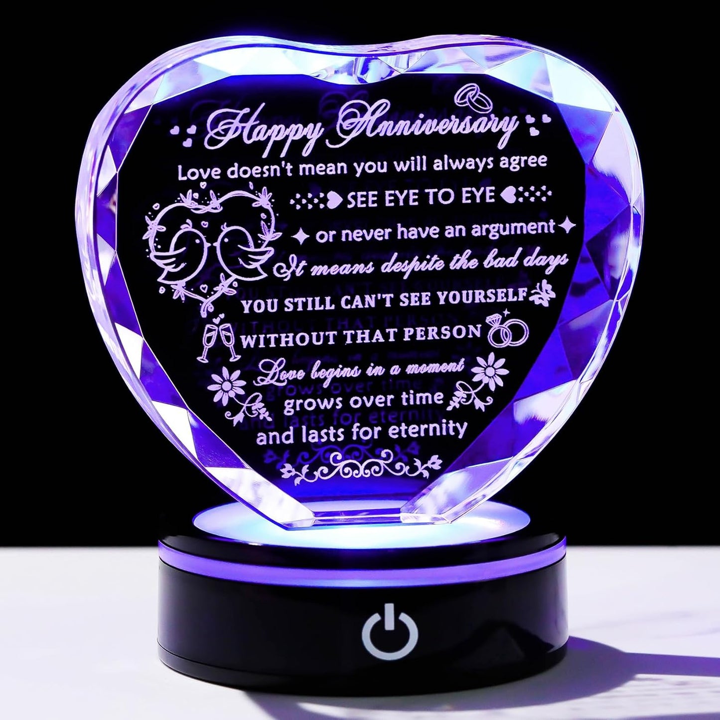 YWHL Wedding Anniversary Crystal Heart Gifts for Couples