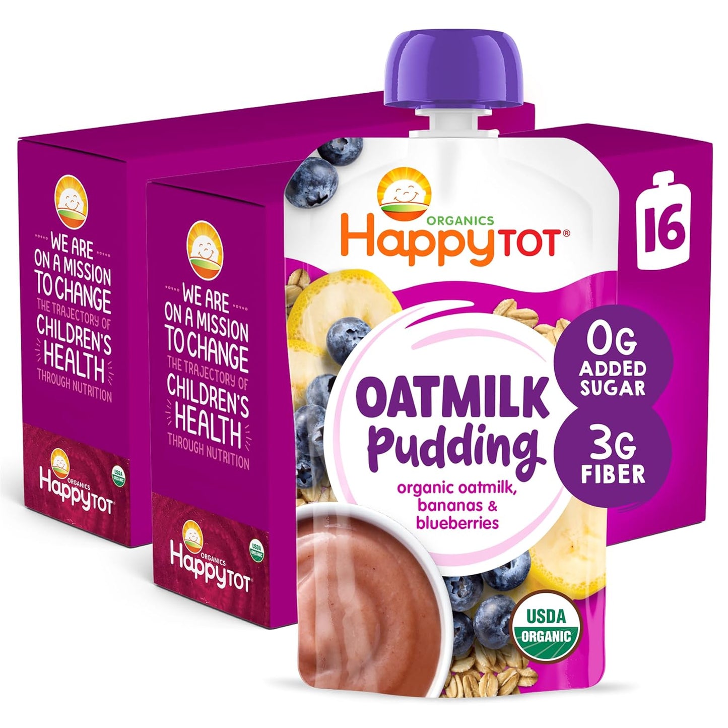 Happy Tot Oatmilk Pudding for Toddlers, Dairy-Free Snack