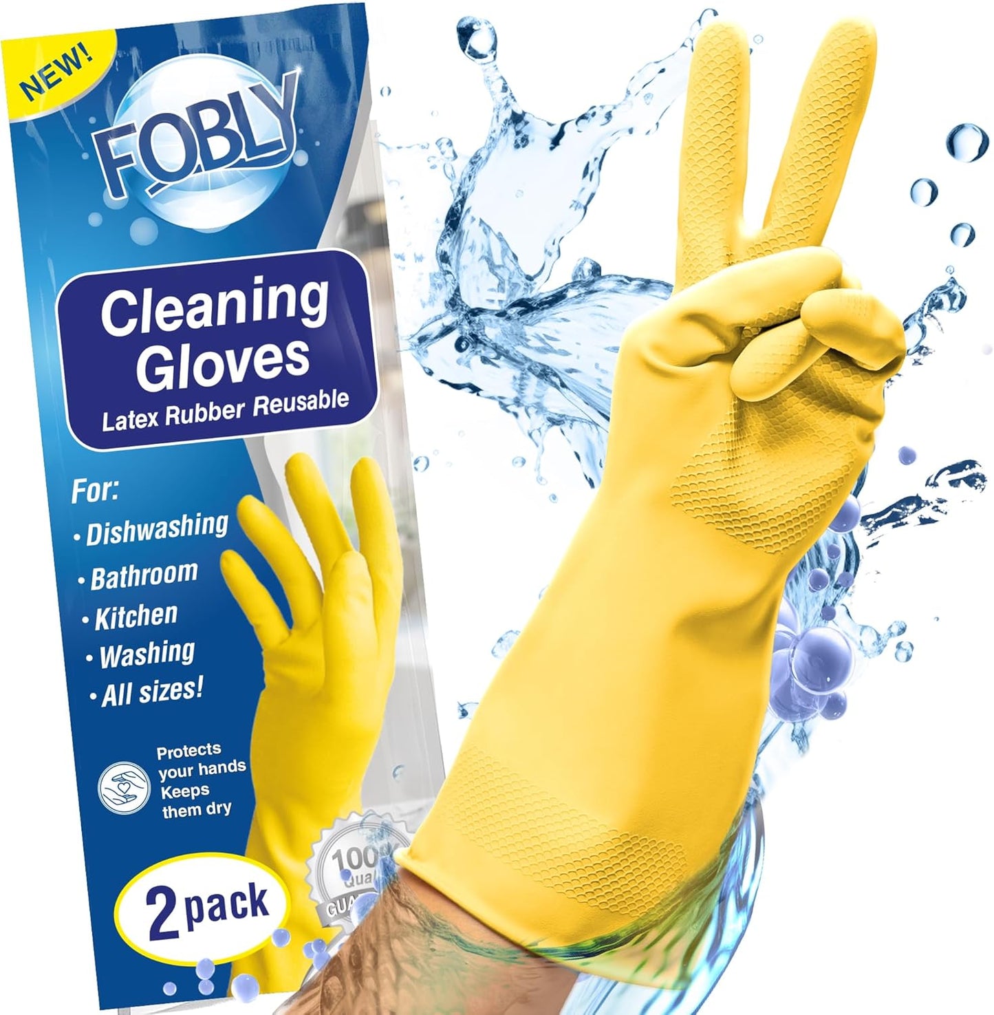 Reusable Dish Gloves - 2 Pairs - FOBLY