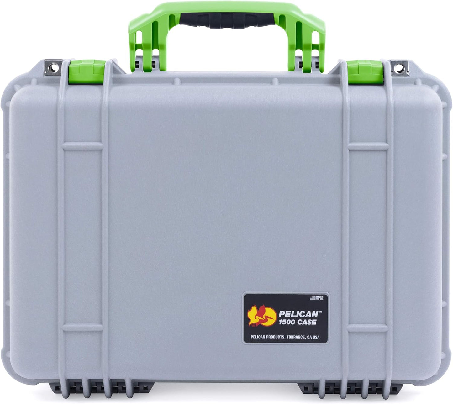 Pelican 1500 Case with Foam: Durable Silver & Lime Green Design