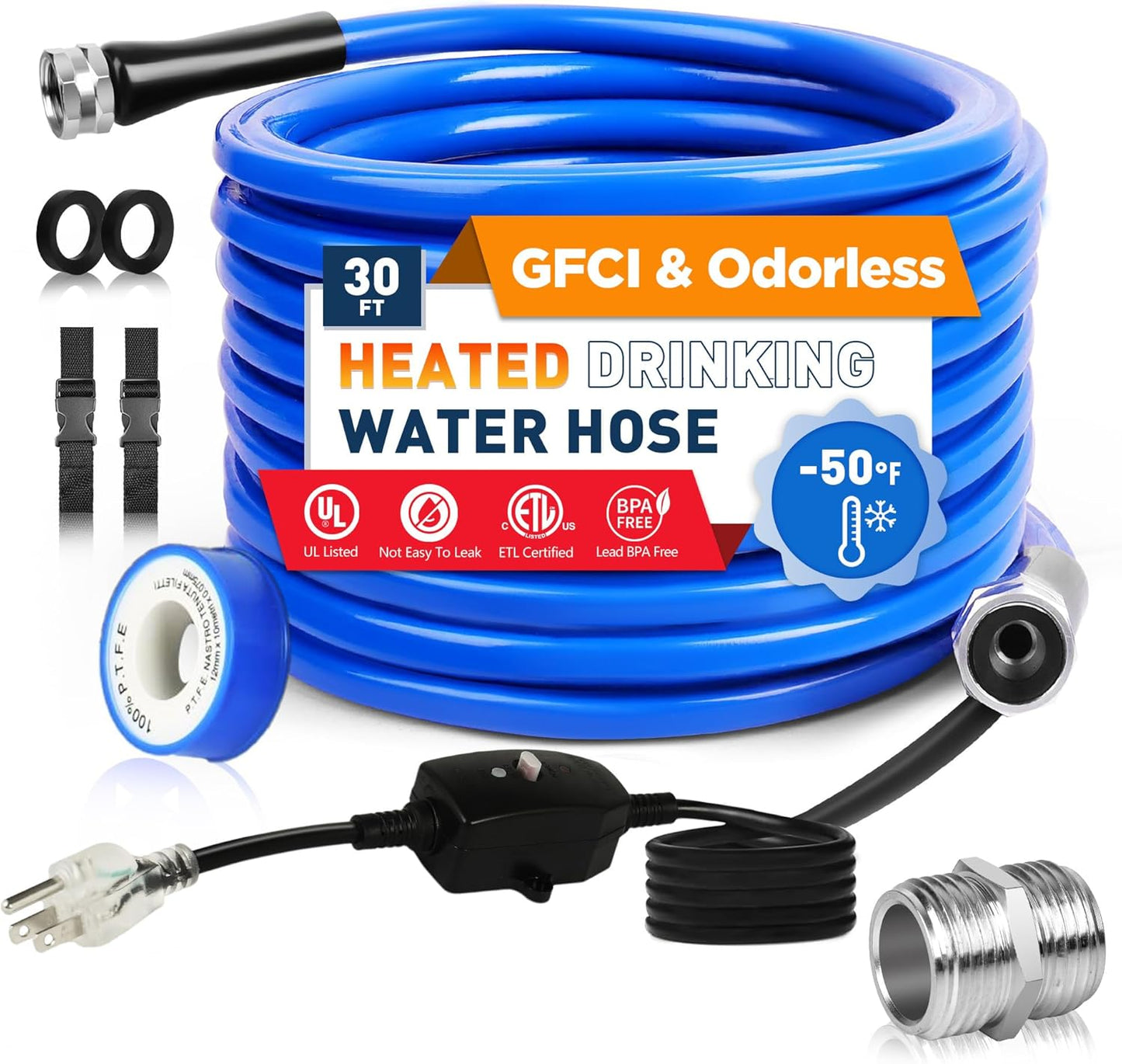 30 FT Heated Drinking Water Hose for RV -50F with Protection