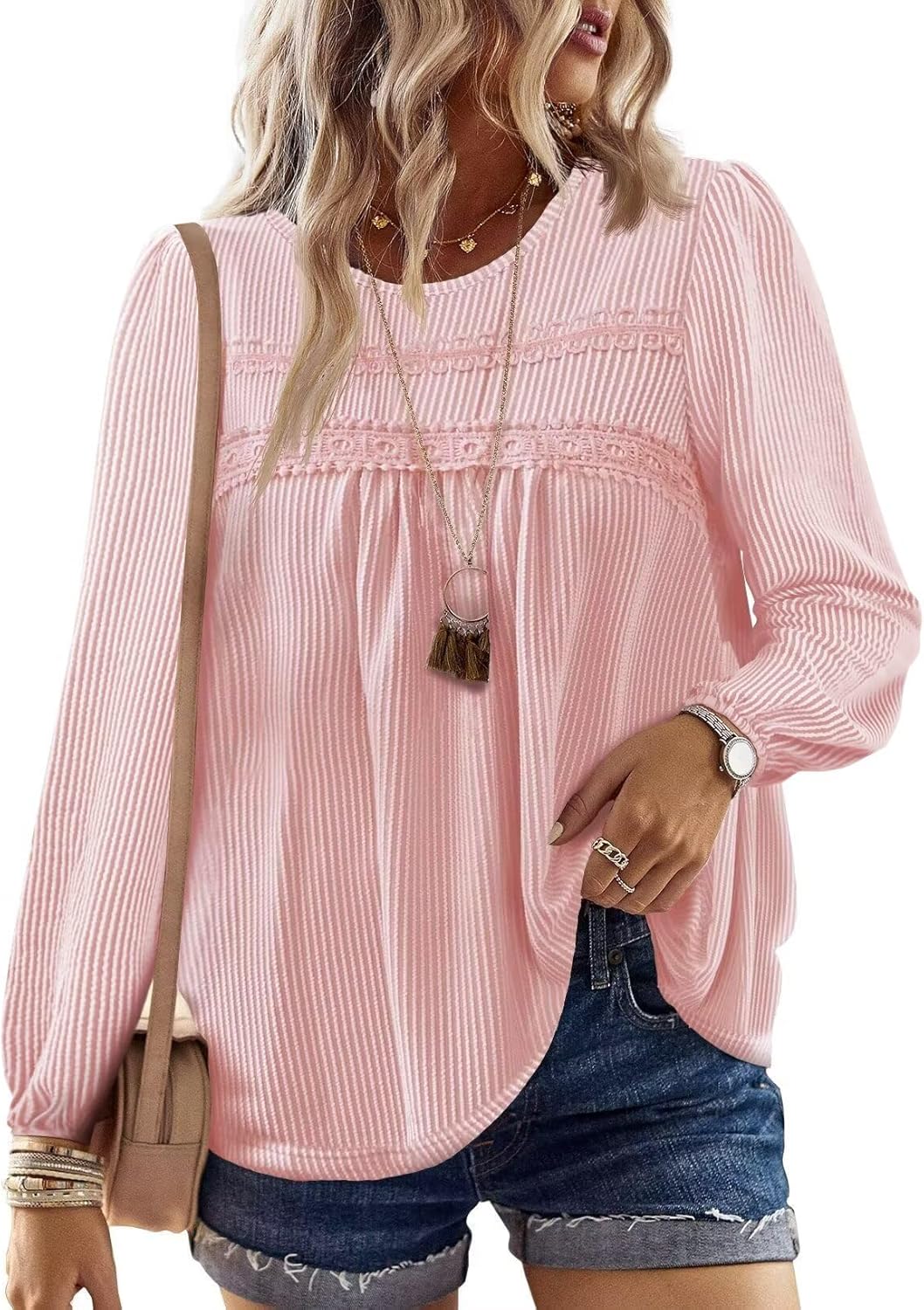 Womens Fall Tops Long Sleeve Striped Blouses for Casual Style