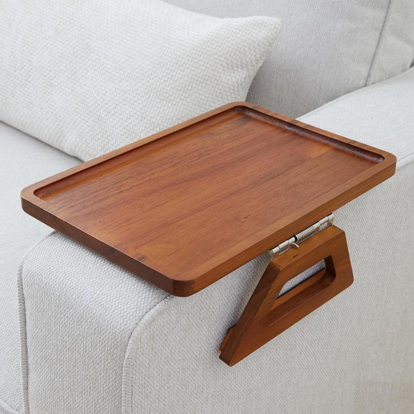 Acacia Wood Couch Arm Table for Snacks and Drinks - 13.75 x 9.5in