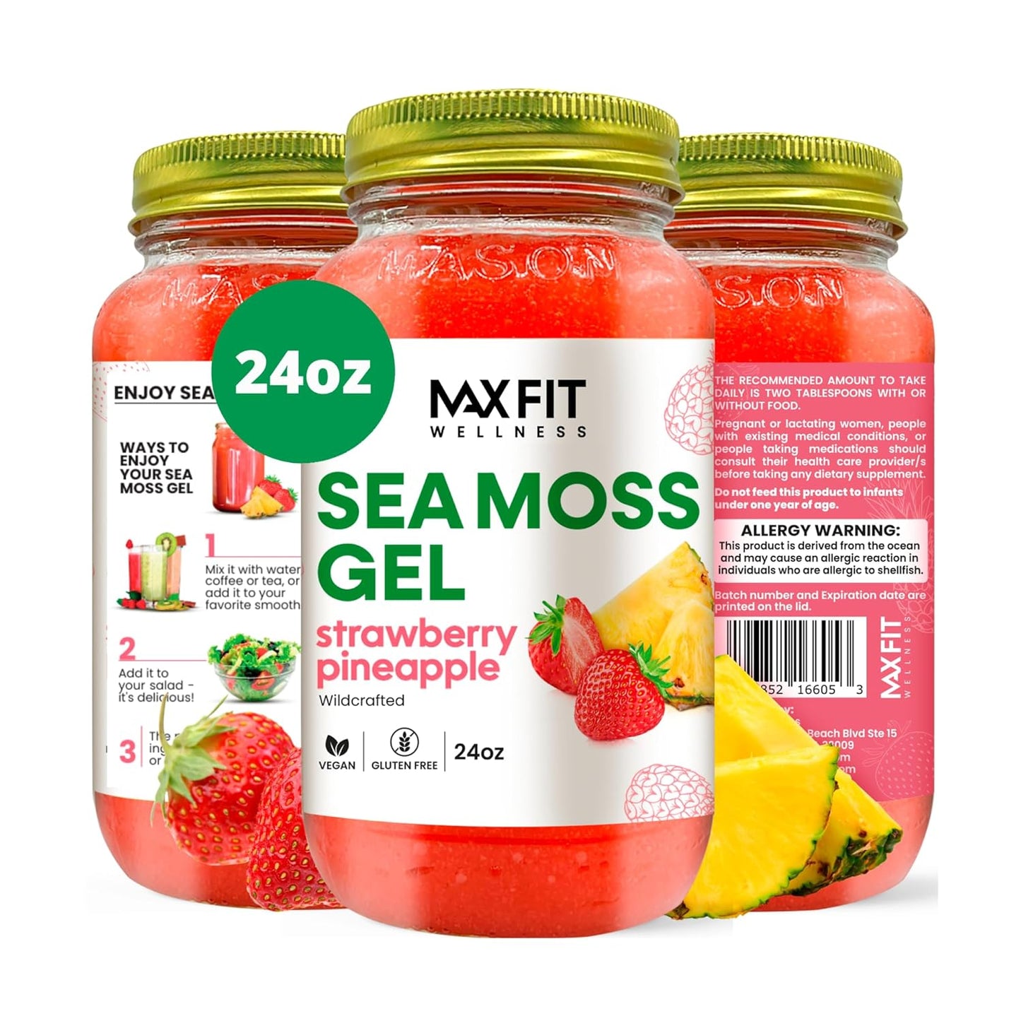 Wildcrafted Gold Sea Moss Gel 24oz with 92 Vitamins and Minerals